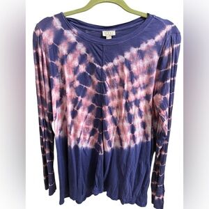 LOGO by Lori Goldstein Women’s Large Tie Dye Long Sleeve Knit Top Blue Pink